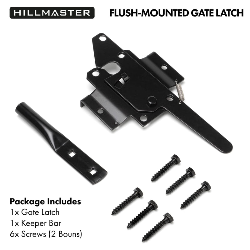 Heavy Duty Self-Locking Gate Latch for Wooden Fence, Post Mount Automatic Gate Lock Gravity Door Latch Hardware for Secure Pool, Outdoor Garden, Metal Gates Vinyl Fences, Black Finish