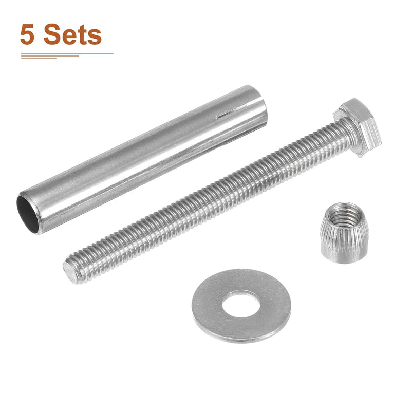 M8 x 80 Hex Expansion Bolts - 5Pack - Good for Concrete Dry Brick Block Walls - 304 Stainless Steel - Silver M8 x 80 5