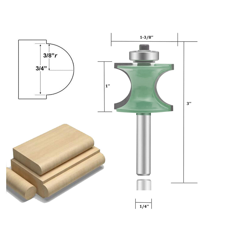 OLETBE 5 PCS Router Bit Set, 1/4-Inch Shank Round Over Panel Cabinet Door Rail and Stile Router Bits, Woodworking Wood Cutter, Wood Carbide Groove Tongue Milling Tool (Green) ST-B2