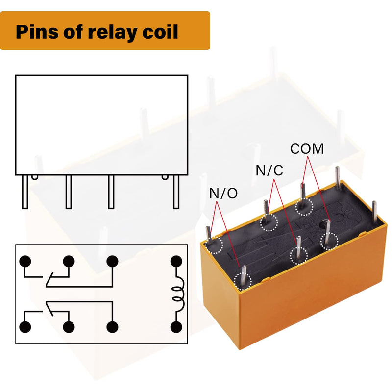12Pcs DPDT Relay 24V Coil 8 Pin 2NO 2NC Mini PCB Power Relays HK19F-24V
