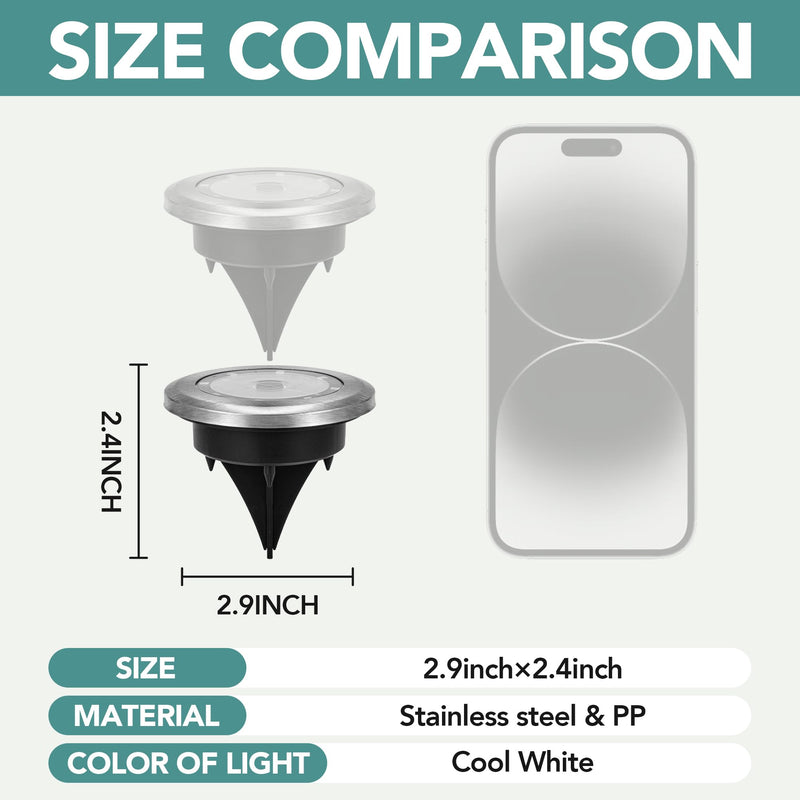 SOLPEX Mini Solar Ground Lights, 20 Pack Solar Lights Outdoor Waterproof, Pathway Lights Solar Powered, Solar Garden Lights, Landscape Lighting for Yard Driveway Walkway (Cool White) Cool White