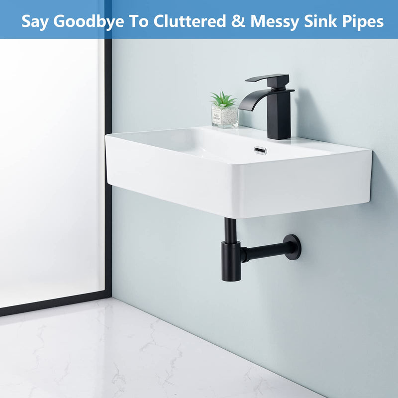 Brass P Trap Bathroom Sink: 1-1/4 Sink Trap with Adjustable Height - Matte Black Round Bottle P-Trap with Slip Joint Extension Tube - Basin Sink Stainless Steel Plumbing/Pipe Replacement Kit