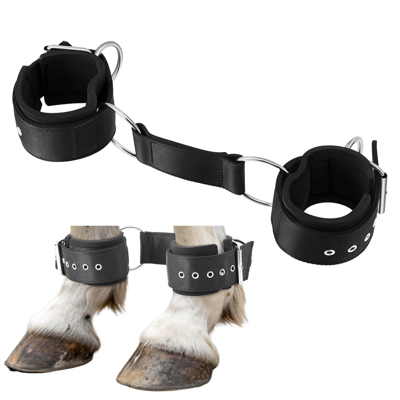 Horse Hobbles, 2-Leg Adjustable Soft Leather Horse Tack for Training, Grazing, Travel - Lightweight, Control Running, Comfortable Restraint Equipment (Black) 1 Black