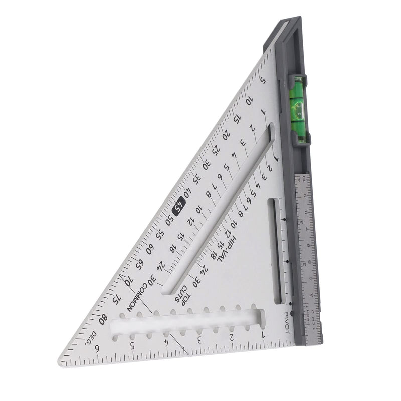 7 Inch Rafter Square with Level Aluminum Alloy Detachable Triangle Square Ruler for Woodworking (Silver) Silver
