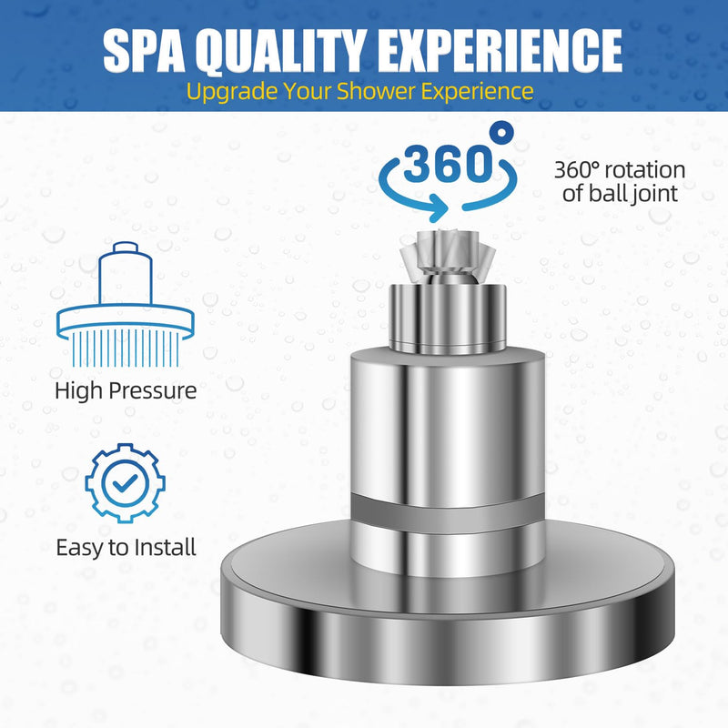 Filtered Shower Head High Pressure Shower Head with Filter for Hard Water Softener - Anti-Clogging Silicone Nozzles Bathroom Adjustable Replacement Rain Showerhead Improve Hair Chrome