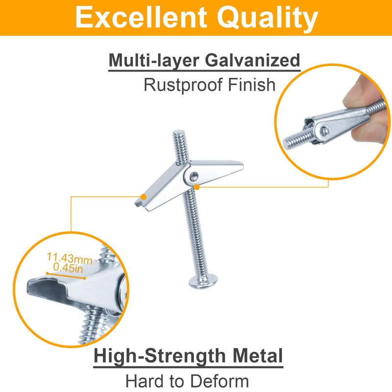 KURUI 3/16 Heavy Duty Drywall Anchors, 25 Pcs Metal Toggle Bolts with Bolts, Dry Wall Anchors and Screws Kit, Butterfly Anchors for Ceiling, Sheetrock, Hollow Wall 3/16"