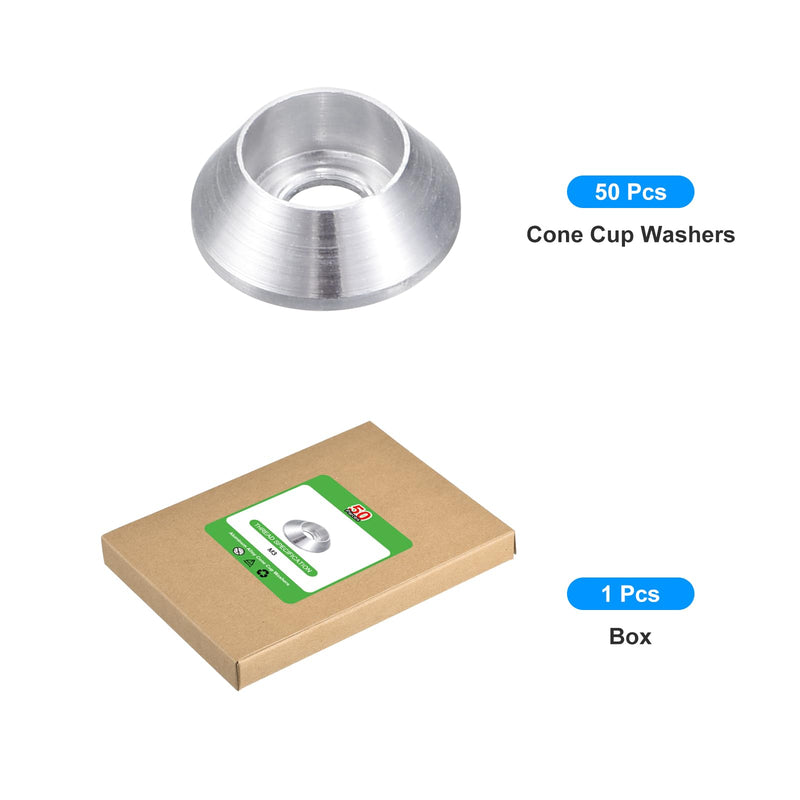 uxcell M3 Cone Cup Countersunk Washers, 50 Pcs Anodized Aluminum Gaskets Cup Head Washer Gasket, Cup Screw Counterbore Gasket for Mechanical Accessories Parts, Silver