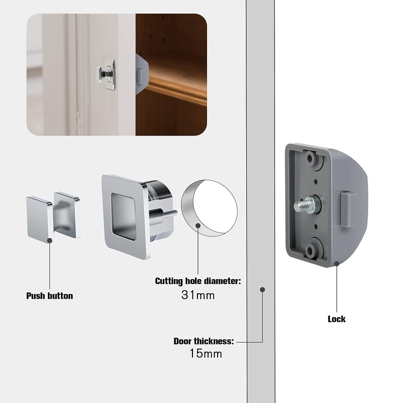 WELLUCK Keyless RV Push Cabinet Locks, Metal Push Button, 5 Packs Camper Cupboard Knob RV Compartment Latch Catches for Caravan Yacht Boat Motorhome Cabinet Drawer, Zinc Alloy Button & Solid Push Rod Push Button/5 Packs
