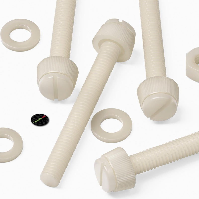 50 x Natural, Nylon Plastic Thumbscrews, knurled, M6 x 50 mm, (15/64 x 1 37/64 in), Nuts, Bolts, washers