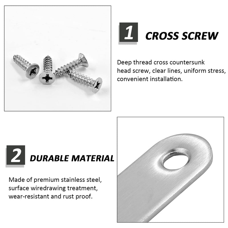 Litoexpe 12 Pcs 1.9 Inch Stainless Steel Straight Brackets, Silver Flat Straight Brace Metal Mending Plate Connector for Wood Furniture Repair, with 24 Pieces Screws (1.9 x 0.6 inch, 47 x 16 mm) 1.9 x 0.6 inch (12 Pack)