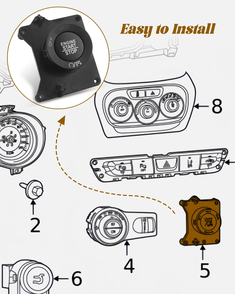 Ignition Push Start Button Switch Fit for Jeep Cherokee 2014 2015 2016 2017 2018, Replace 6CK47DX9AB 1VB70DX9AC