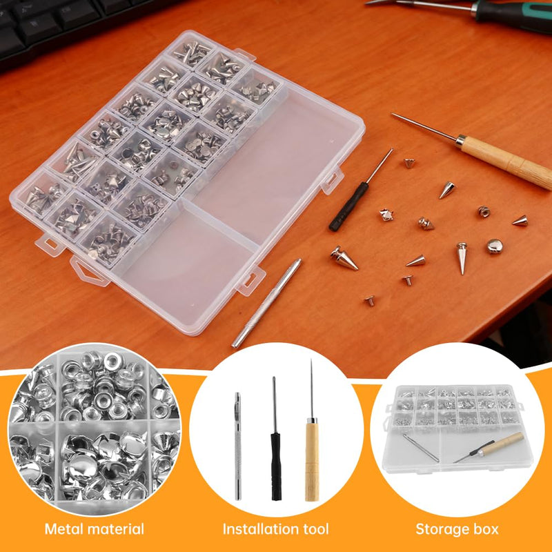 455Pcs Punk Studs for Clothing, 11 Size Metal Spikes and Studs Leather Rivets for Craft, Square Pyramid Studs Round Dome Rivets DIY Punk Style Decoration for Clothes Shoes Belts