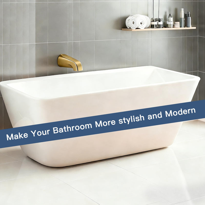 Brushed Gold Bathtub Spout Without Diverter, All Metal,5.3 Inch Tub Spout, Fits 1/2" Copper Slip-On and 1/2" or 3/4" IPS Threaded Pipes, Leak-Free, Slip Fit Tub Spout Without Diverter Brushed Gold