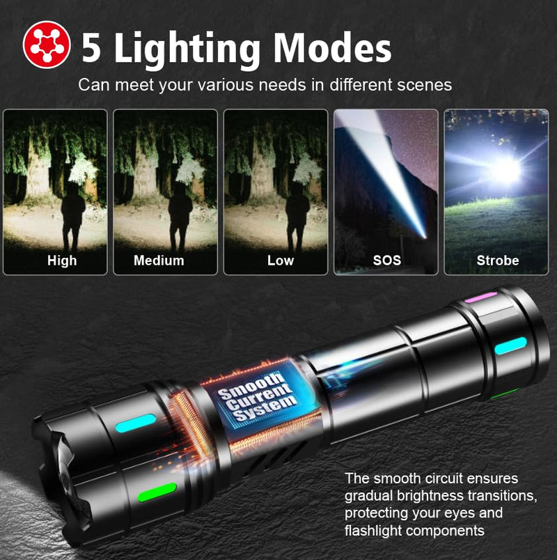 Flashlight 20000 High Lumens Rechargeable - 30W Super Bright LED Flash Light with LCD Display | 3937ft Beam & 12H Long Lasting USB C Powerful Handheld Flashlight for Home, Camping, Hiking, Emergency Black