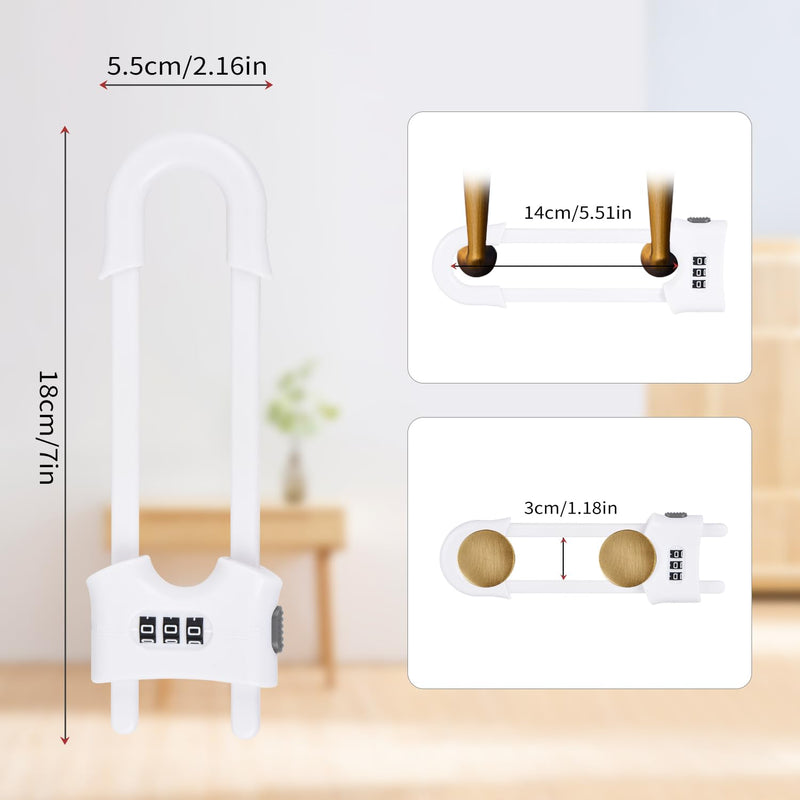4 Pack U-Shaped Sliding Cabinet Locks Multifunctional Child Safety Lock Adjustable Baby Proof Clips for Home Cabinets Refrigerator Doors Cabinet Knobs and Window Handles (White) White
