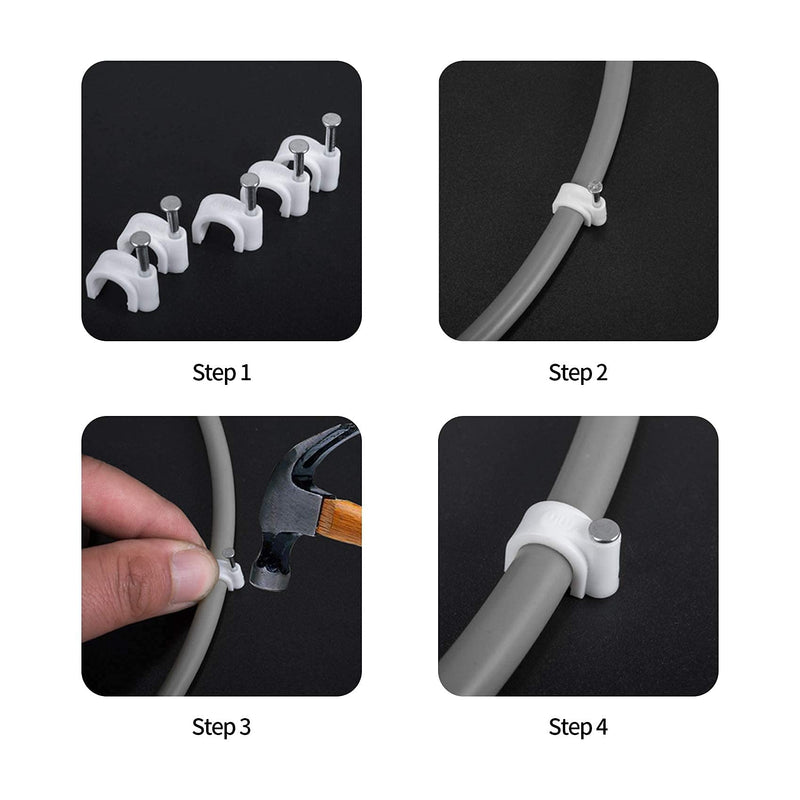Cable Clips, 400 Pcs, 4mm 6mm 8mm 10mm, Wire Wall Clips with Steel Nails, Ethernet Cable Clips, Cable Tacks Coax Cable Clips, RG6 RG59 CAT6 RJ45 Cable Cord Clips, White… White-4/6/8/10mm