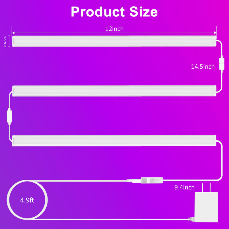 3 Pcs RGB Under Cabinet Lights Kit, Smart App and Remote Control Under Cabinet Lighting, Dimmible Under Counter Lights for Kitchen, Plug in LED Lights for Cabinet, Counter, Workbench, Desk Multicolor 3 Pack