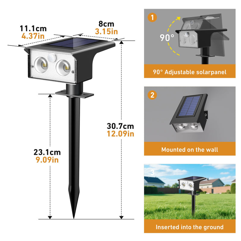 btfarm Solar Spot Lights Outdoor Waterproof, 4 Pack/3 Modes Motion Sensor Lights, Solar Powered Spotlights 2-in-1 Auto On/Off for Outside Pathway Yard Garden Lighting, Cool White