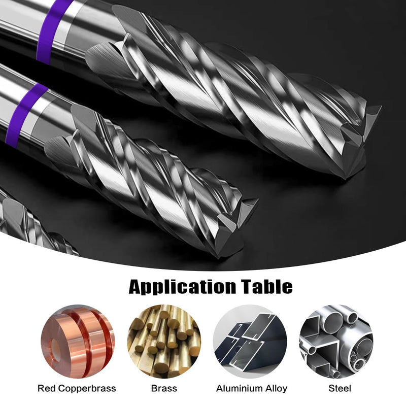 1/2" Carbide Square End Mill 4 Flute - CNC Router Bit for Aluminum, Steel, Brass - 1/2" Shank, 1-1/4" Cut, 3" OAL - High Precision CNC & Engraving 1/2"4T-3