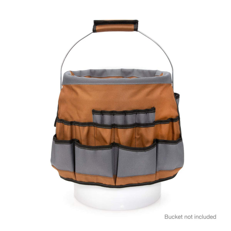 Dickies 35-Pocket 5-Gallon Bucket Organizer With Drill Holster, Padded Handle, and Tape Tether, for Contractors and Painters