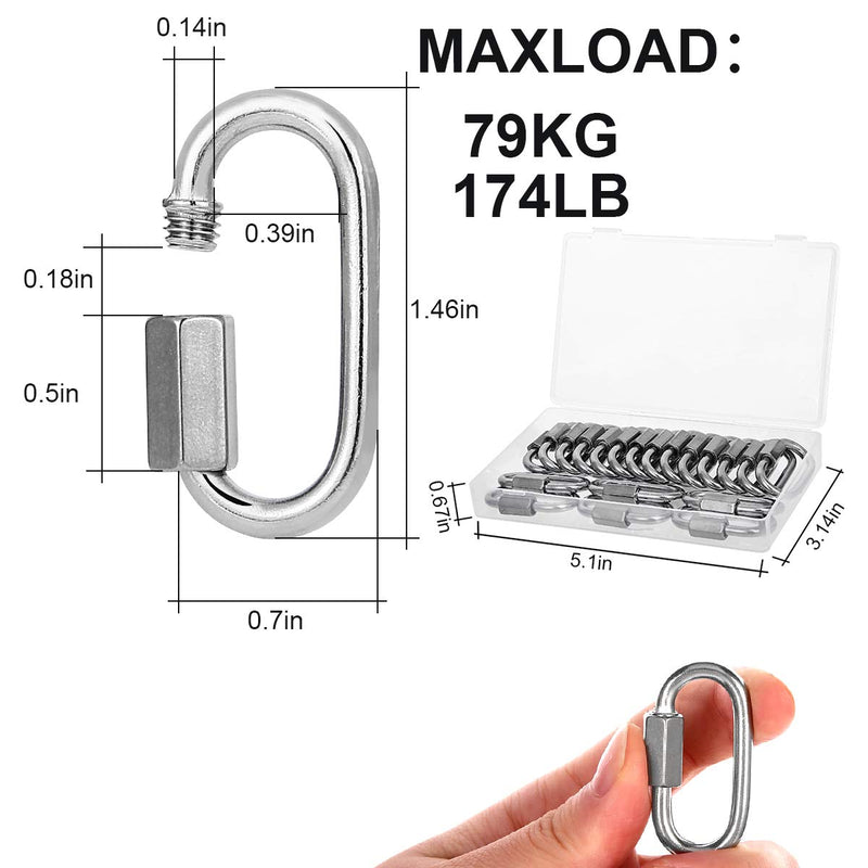 20Pcs 1/8Inch Quick Link 304 Stainless Steel,M3.5 Chain Link Oval Threaded,D Shape Repair Chain,174 Lbs Capacity,Large Dog Chain,Camping Equipment (M3.5) (m3.5) m3.5