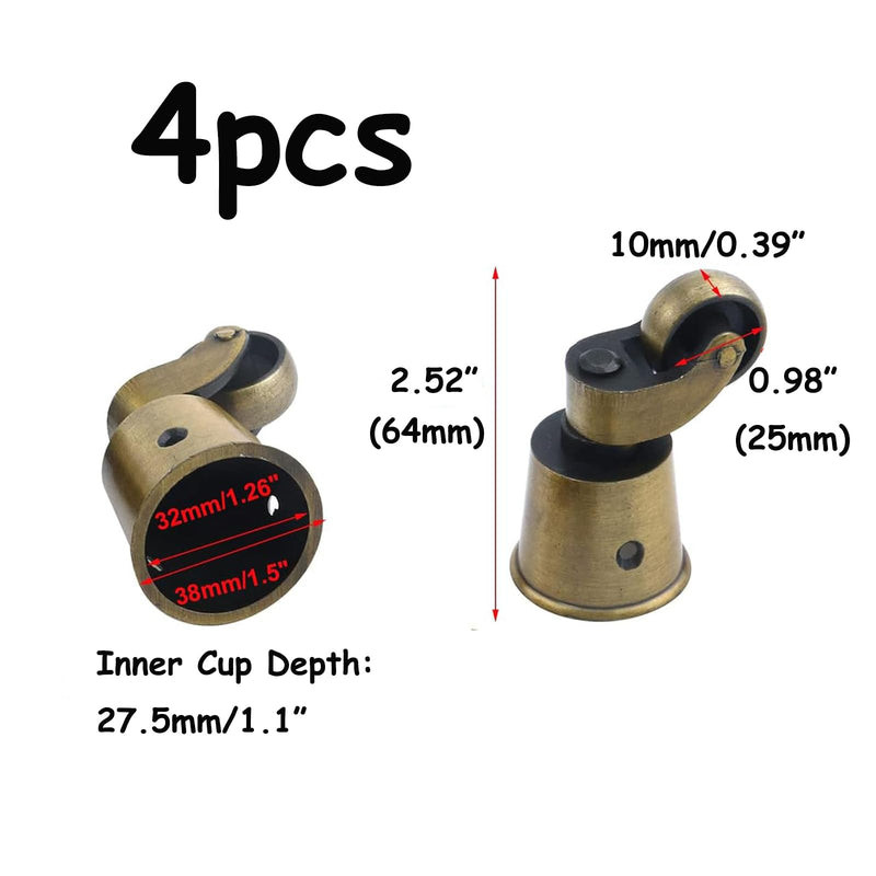 Semetall 4pcs Metal Swivel Round Cup Caster 2.52-Inch Height Swivel Wheel Caster for Furniture Chair Table,Bronze A-T0032
