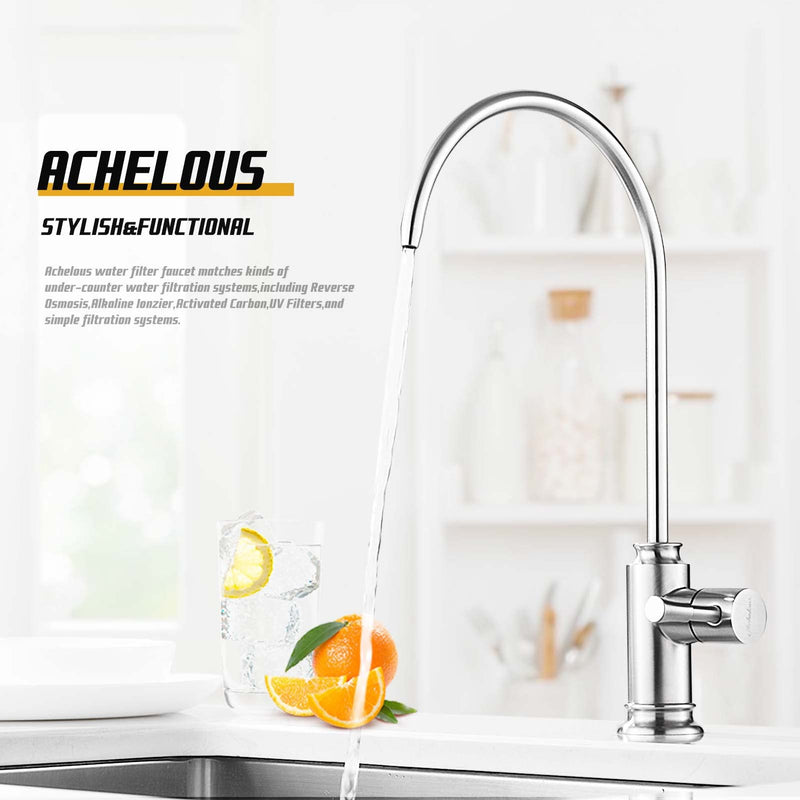Achelous Brushed Nickel Modern Kitchen Faucet, Stainless Steel Drinking Water Faucet with Built-In Water Filter, Single Hole Mounting, Right Lever Handle