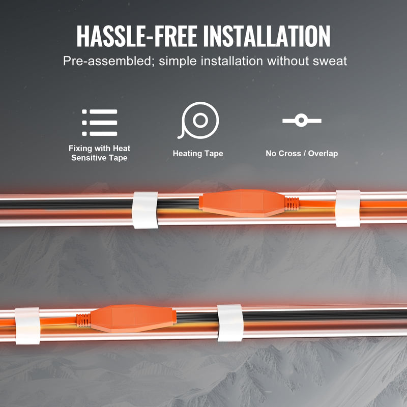 VEVOR Pipe Heating Cable, 18-feet 7W Heat Tape for Pipes with Built-in Thermostat, Protects PVC Hose, Metal and Plastic Pipe from Freezing, 120V 18FT