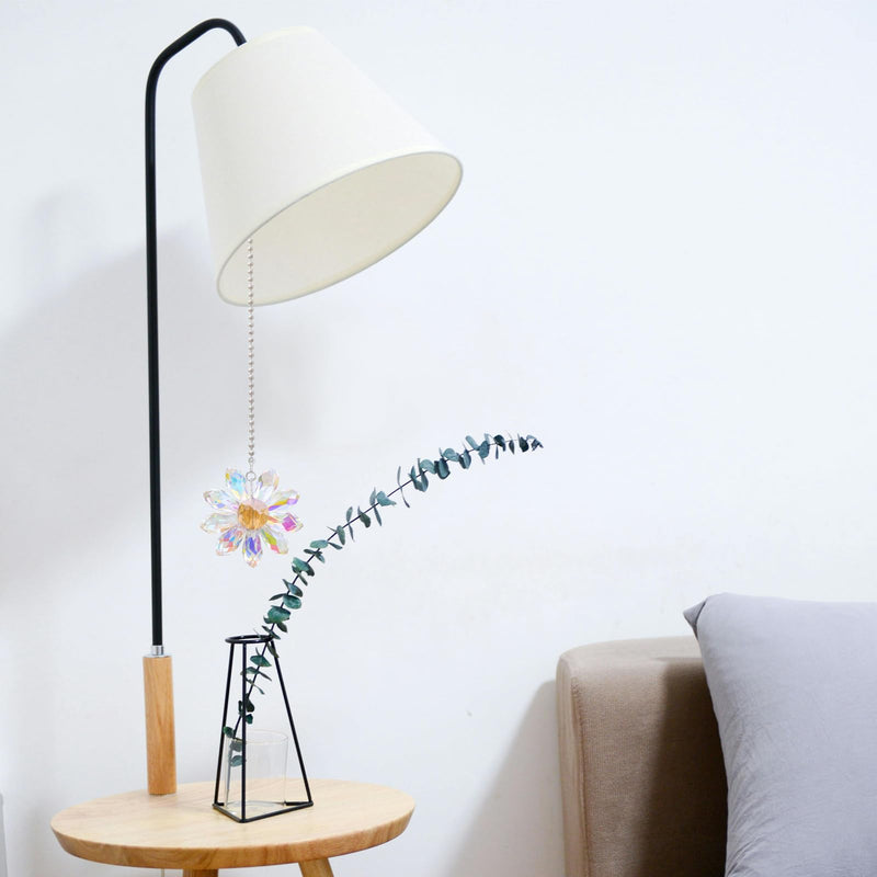 LEFERS Ceiling Fan Pull Chain, 2 Pieces 1.8" Crystal Glass Flower Pendants with 24" Ceiling Fan Chain Extender and Connector (Crystal AB) Crystal AB