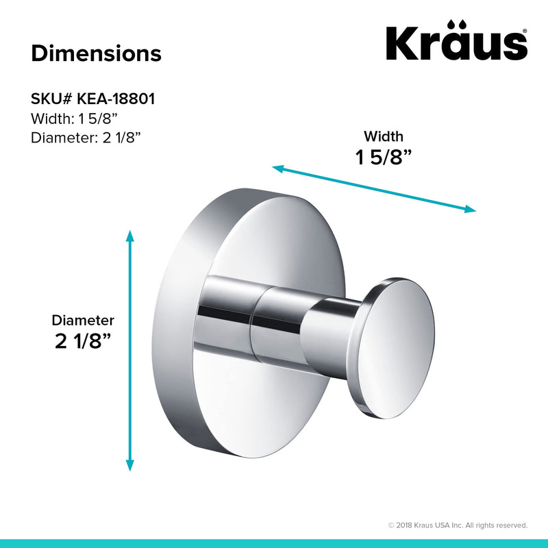 KRAUS Elie Bathroom Robe and Towel Hook, Chrome Finish, KEA-18801CH