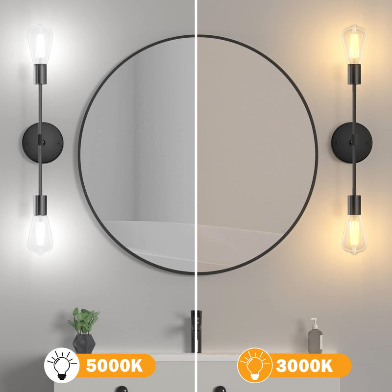 FadimiKoo 2-Light Black Bathroom Light Over Mirror, Modern Sconces Wall Lighting Fixtures, Indoor Semi Flush Mount Ceiling Light for Hallway Bedroom Kitchen (1 Pack) 1 Pack