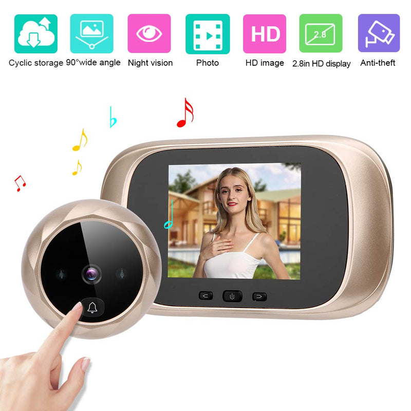Tbest Digital Peephole viewer for Front Door Camera peep Holes with doorbell Apartment Eye The Building,Kits 2.8in TFT LCD Visual Door Viewer IR Night Vision Cyclic Storage Camera Gold