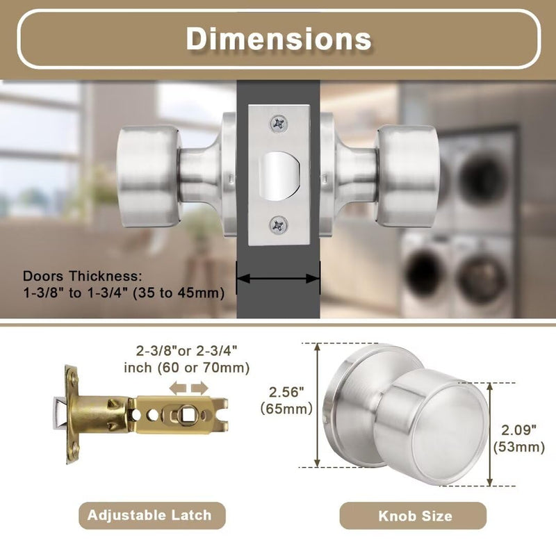 3 Pack Flat Passage Closet Door Knobs Interior in Satin Nickel, Non-Locking Modern Kitchen Door Handle Interior, Indoor Keyless Door Knob No Lock for Hallways 3 Passage Door Knobs
