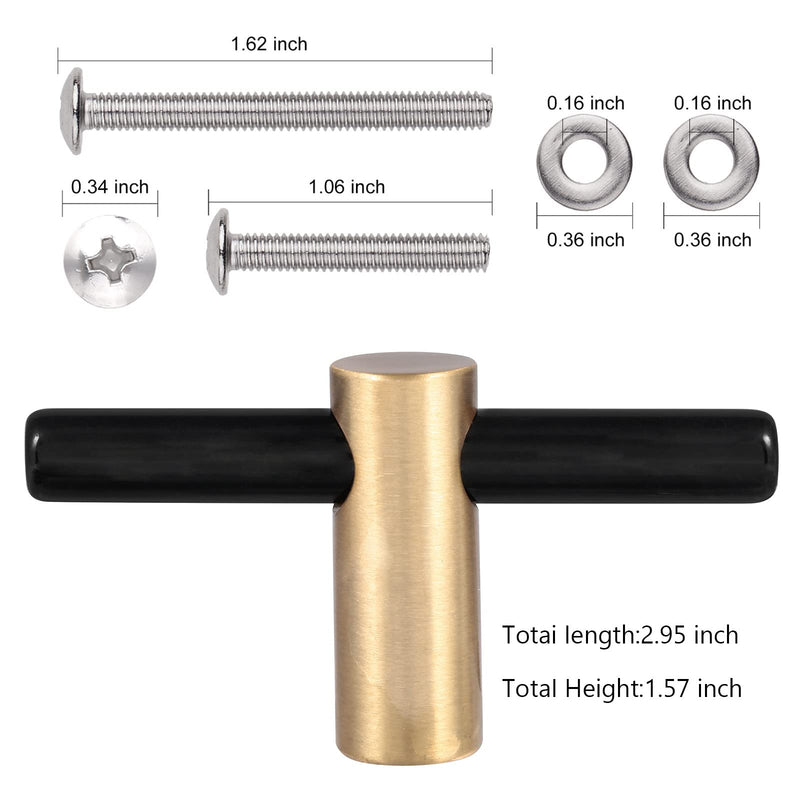 Rockcloud 4 Pcs Green Aventurine Crystal Stone T Bar Knobs with Screws | Kitchen Cabinet Hardware Pulls Handles, for Drawer Closet Cupboard Dresser, Home Decor Black