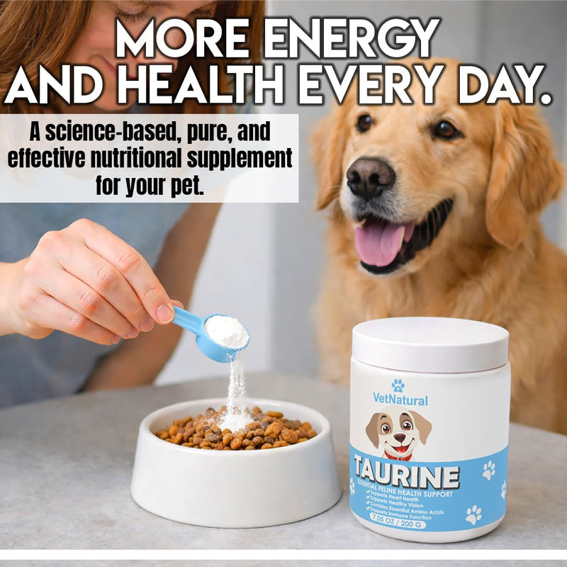 Doggy Supps Taurine for Dogs, 99.99% Pure Taurine Powder – Immune Support, Boost Energy, Skin & Coat Health for Heart, Vision & Daily Wellness – Easy to Mix in Food, Includes Measuring Spoon