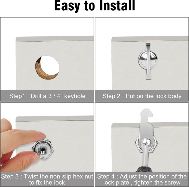 Cabinet Cam Locks 1-1/8” Thumb Operated, 10PCS RV Locks for Storage Door, Compartment Door, Keyless Non-Locking Fits on Camper, Vehicles, Files Drawers (1-1/8 Inch 10Pcs) 1-1/8 Inch 10Pcs