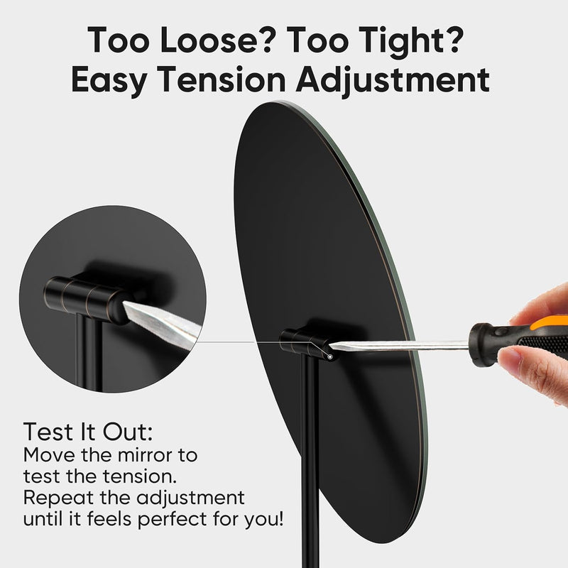 Oval Makeup Mirror for Desk, 12 Inch Frameless Metal Standing Table Top Mirror, Adjustable Angle Oval