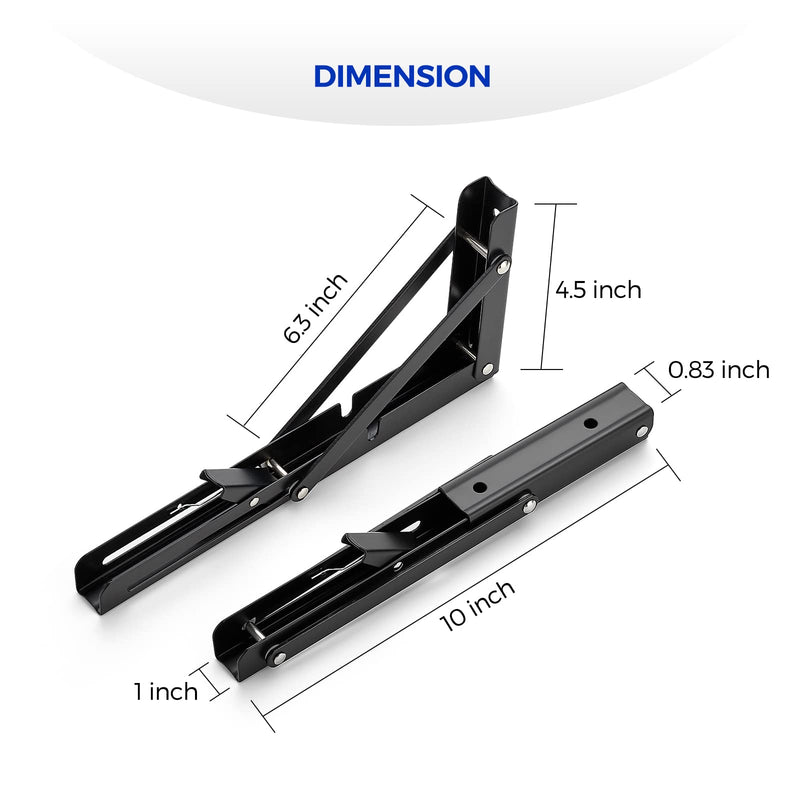 Ravinte Folding Shelf Brackets - Heavy Duty Shelf Brackets Matte Black 10 Inch Collapsible Shelf Brackets, Folding Bracket for Table Bench, Space Saving for Bench Table 2 Pack