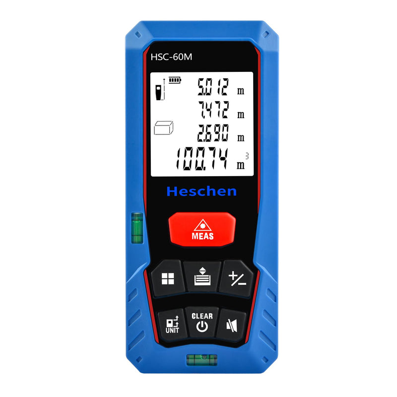 Heschen Laser Distance Meter, HSC-60M, 60m 196ft, with 2 Bubble Levels, Portable Laser Rangefinder Digital Distance Meter, for Measuring Distance, Area, Volume