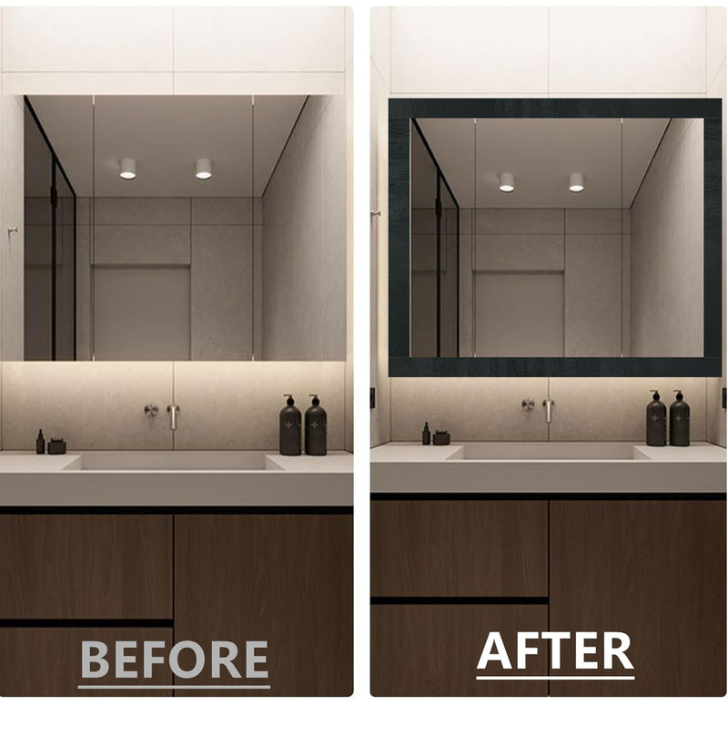 32FT Black Border Peel &Stick Black Wood Grain Wallpaper Border Removable Waterproof Bathroom Mirror Frame Sticker,3.94 Inches by 32.8 Ft