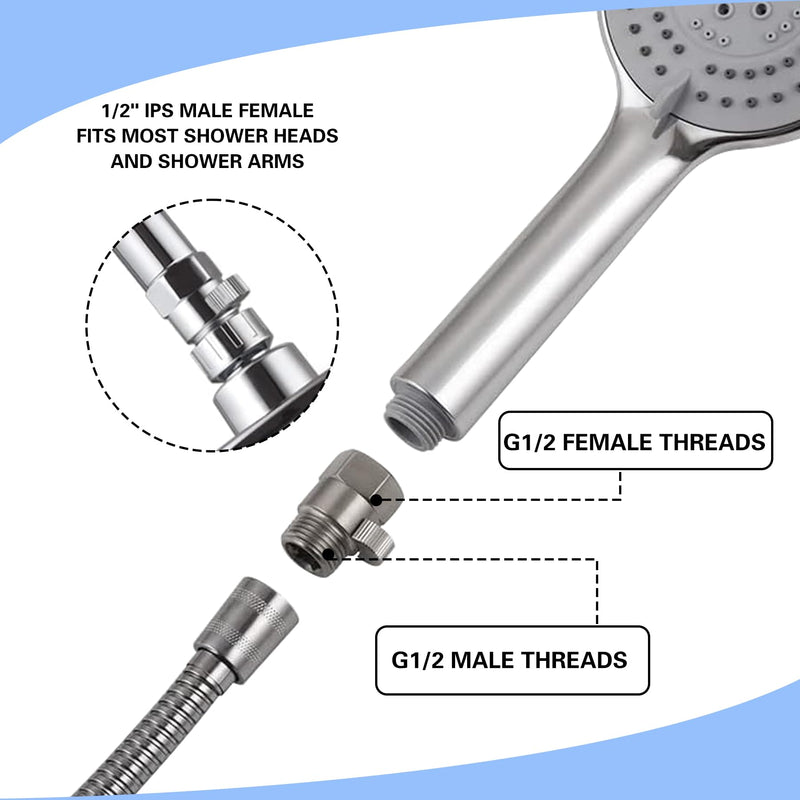 Shower Flow Control Valve, Brass Shut Off Valve for Hand Shower or Fixed Shower Head, G1/2" Shower Pressure Regulator Brushed Nickel