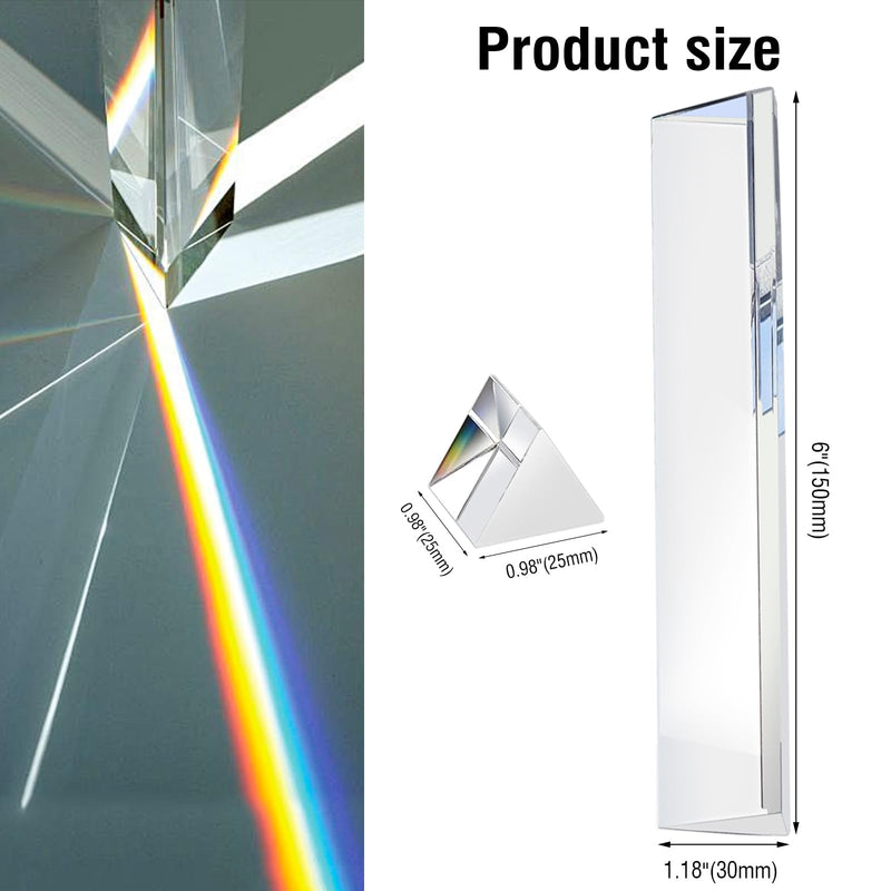2pcs Clear Triangular Prism, K9 Prisms Set -6" & 1" Lengths Optical Prisms for Teaching Light Spectrum Physics and Photo Photography Prism 2