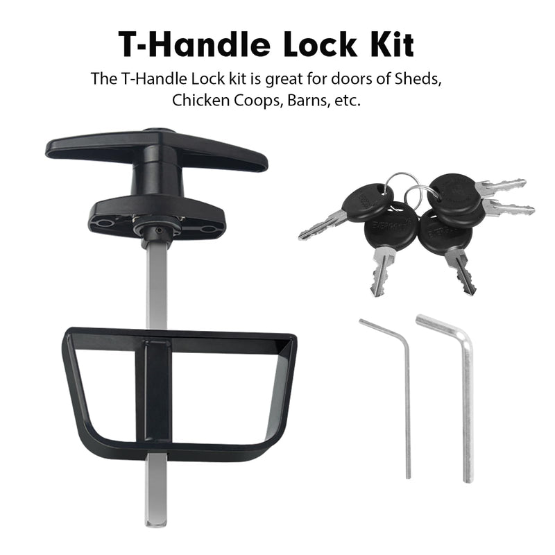 Shed Door Latch T-Handle Lock Kit with 5 Keys EFFIBUILD 4.5" Stem Storage Barn Shed Door Hardware Lock Set for Playhouses, Chicken Coops,Camper Black 4½ T-Handle Kit