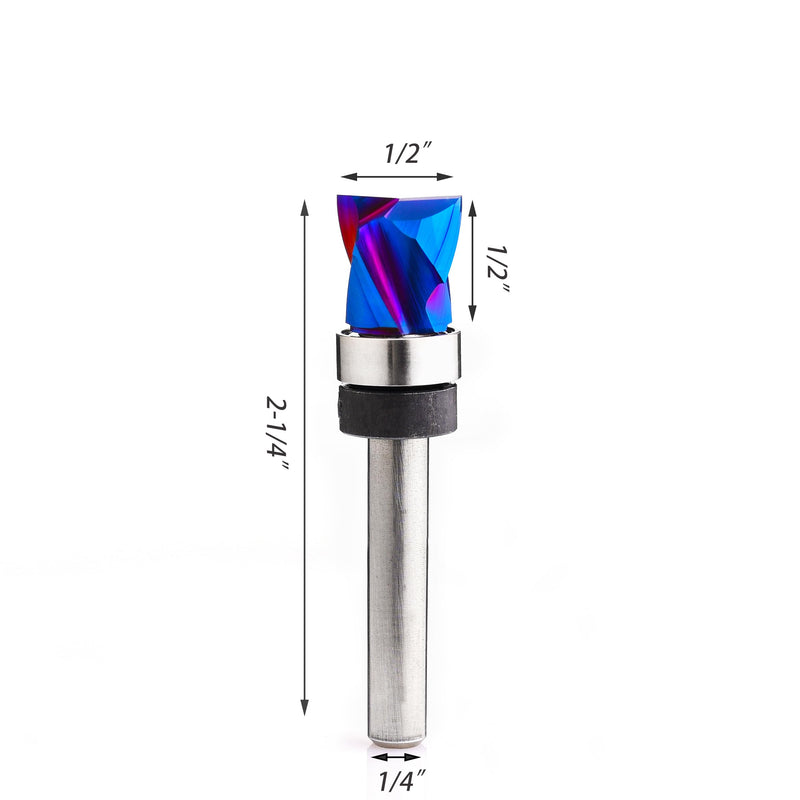 Ruhitools Pattern Router Bit Flush Trim with Compression Spiral Template for Woodworking Trimming Top Bearing End Mill 1/2x1/2x2-1/4 inch TB1132 1/2" Dia-1/2" CL-1/4" Shank