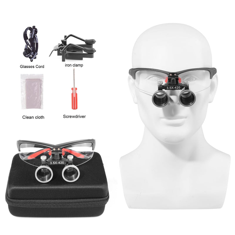3.5x420 MM Angle Adjustable Binocular Loupes Magnifier Glasses Lab Magnification loupes with Black Cloth Case (Black)