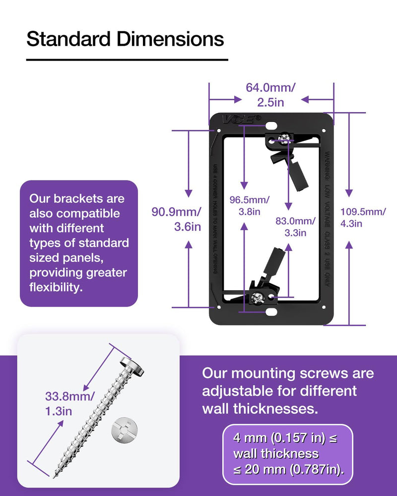 VCE Low Voltage Box Single Gang Wall Plate 10 Pack, Flush Low Voltage Mounting Bracket for Network, HDMI, Coaxial, Speaker, Telephone Cables, Black