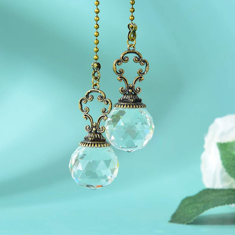 LONGSHENG - SINCE 2001 - Set of 2 Vintage-Style Clear Fan Pull Ceiling Fan Chain Pulls Crystal Prism Ball