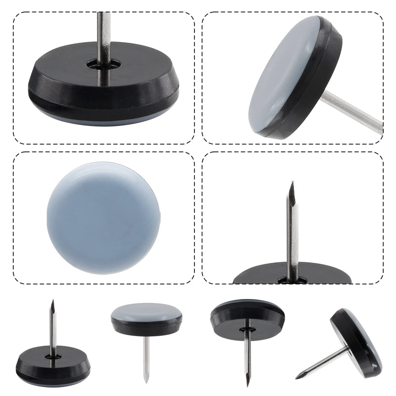 24pcs 7/8" (22mm) Nail on Furniture Sliders, Round Teflon Chair Leg Gliders, Furniture Feet Glides, Furniture Movers Slides Floor Protectors for Carpet, Hardwood Floor (Grey, Black) 7/8 inch (22mm)