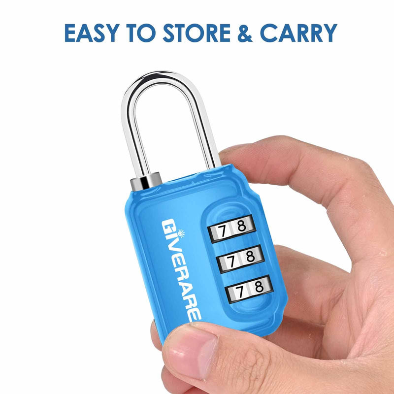 GIVERARE 2 Pack Combination Lock, 3-Digit Padlock Keyless, Resettable Luggage Locks for Backpack, Gym & School&Employee Locker,Weatherproof Travel Lock for Fence, Backyard Gate, Hasp, Case-Blue+Red