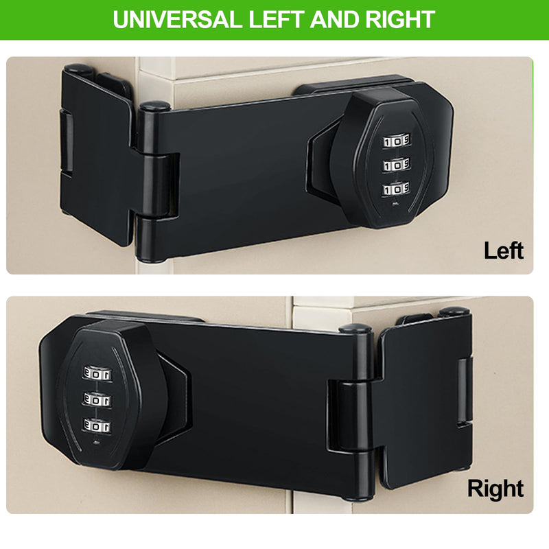 2 Pack Password Rotary Hasp Locks, Collapsible Solid 304 Stainless Steel File Cabinet Lock Desk Drawer Lock, for 90 Degree and 180 Degree Drawers, Dabinets, Doors, Flip Barn Door, Outdoor (Black) 2 Pack(Combination Lock) White